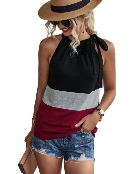 

colorblock knot side halter b4q1#, White