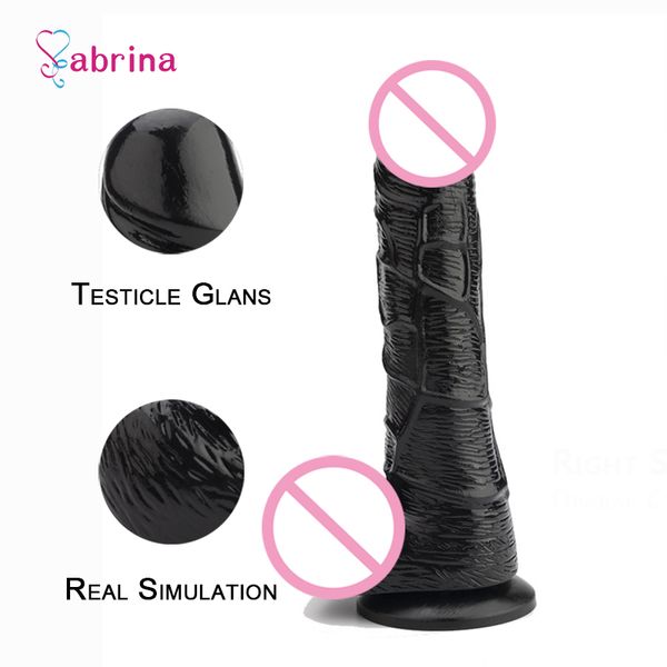 Черный мягкий реалистичный фаллоимитатор сексуальные игрушки для женщин мастурбация G Spot Dildos с всасывающей чашкой настоящий мужской пенис анальный штекер игрушка
