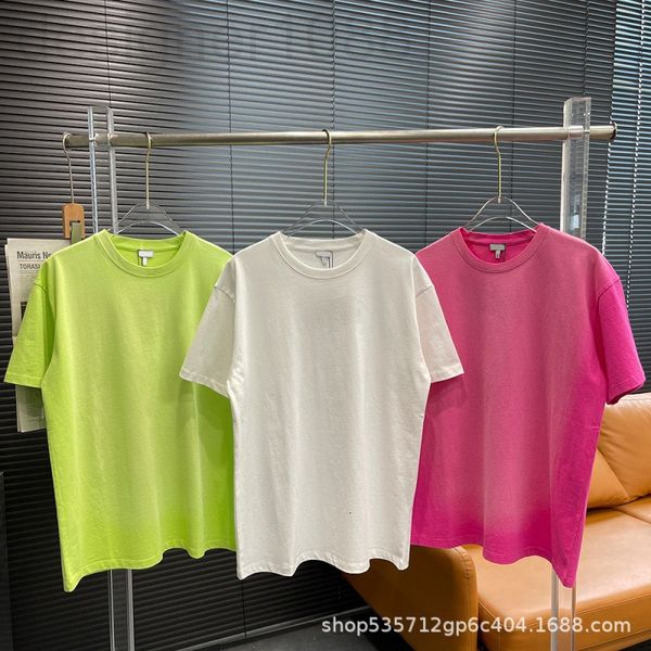 

women's t-shirt designer [correct version]luo jia tie dyed round neck short sleeve versatile simple loose solid color lovers men's, White