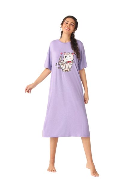 

cartoon graphic drop shoulder night dress w5jy#, Black;red
