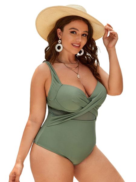 

plus wrap cross push up one piece swimsuit 94h3#, White;black