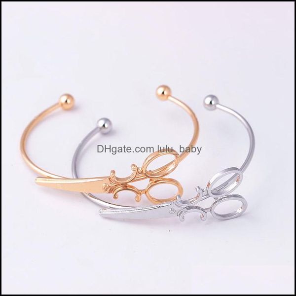 Bracciale forbici bangle per donna Bracciali cesoie cave Braccialetti Hip Hop regolabili Regali per feste Polsino placcato oro Sier Drop Delive Dhnch