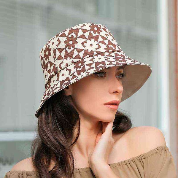 

summer bucket hat for women fashion cotton beach sun hats reversible bob chapeau femme floral panama hat fisherman hat caps y220702, Blue;gray