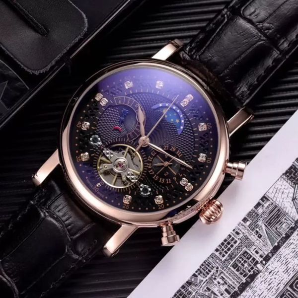 

fashion swiss watch leather tourbillon watch automatic men wristwatch mechanical steel watches relogio masculino clock, Slivery;brown