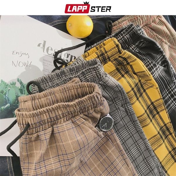 LAPPSTER Mens Black Harajuku Plaid Pantaloni Uomo Giapponese Streetwear Pantaloni larghi Pantaloni maschili 5 colori Vintage Pantaloni casual 220721