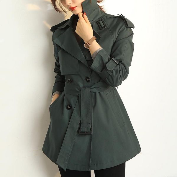 Женские куртки маленькая ветрящая женская женская весенняя модная темно -зеленая британская пальто универсальное и висящее чувство женских женщин