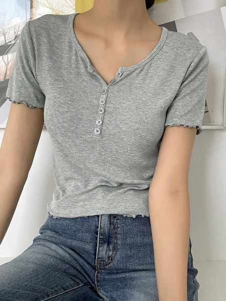 

dazy half button lettuce trim tee j4oh#, White