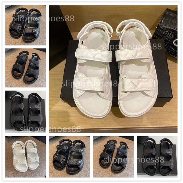 

2022 designer luxurys sandals women slipper men slides leather sandal womens hook & loop casual shoes 35-40 with box and dust bag, Black