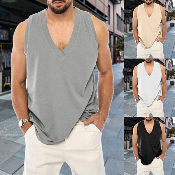 

men's t-shirts solid dropped front tank 04a7#, White;black