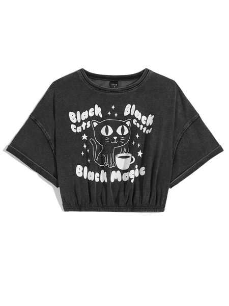 

x nemons cartoon and letter graphic drop shoulder tee h3f8#, White