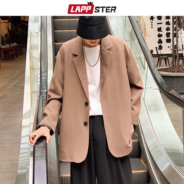 

lappster men single breasted camel korean style blazers autumn mens button jackets coats male casual suit jackets outwear 201104, White;black