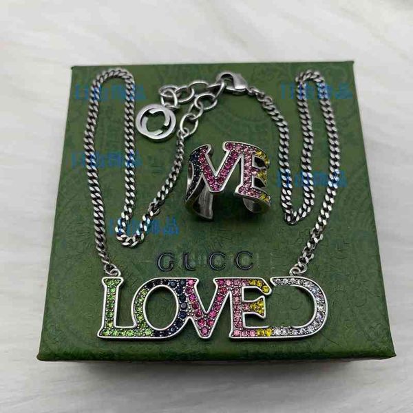 

factory outlet necklace new letter diamond color matching sweater chain opening ring womanly personality jewelry, Silver
