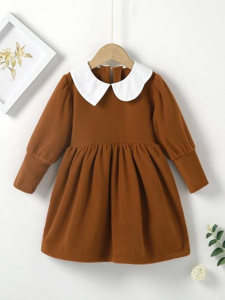 

little girl doll collar back keyhole dress she, Red;yellow