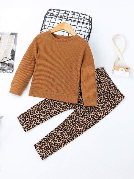 

toddler girls drop shoulder pullover & leopard print leggings she, White