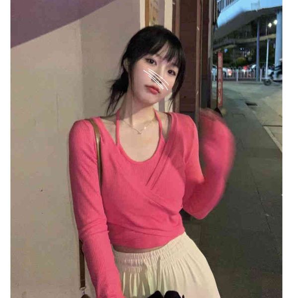 

women's sweaters rose powder / meat orange fake two slim thin solid color knitwear showing fashion temperament korean version mog2, White;black