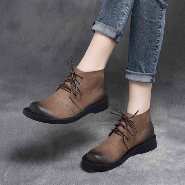 

boots autumn style sen women's handsome cowhide flat bottom lace up low heel shoes british martin boots 0ew4, Black
