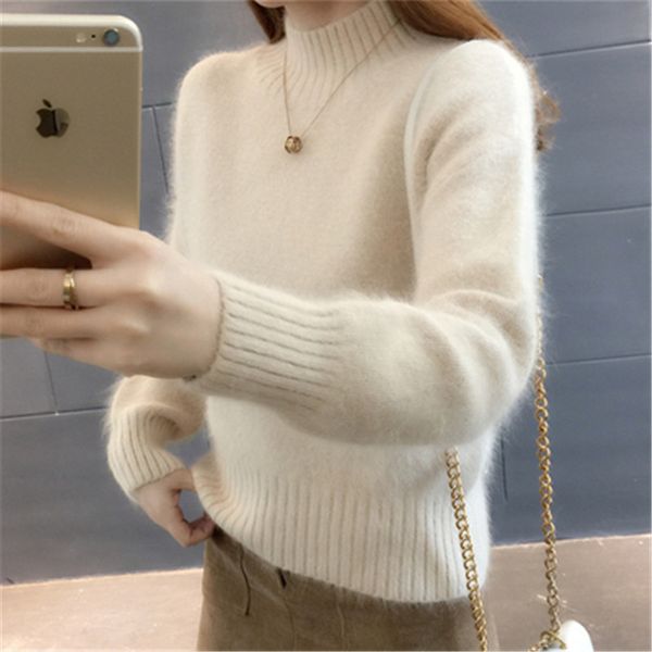 

2022 autumn cashmere sweater women winter wool mohair velvet fleece soft elasticity casual thick pullover warm loose sweaters, White;black