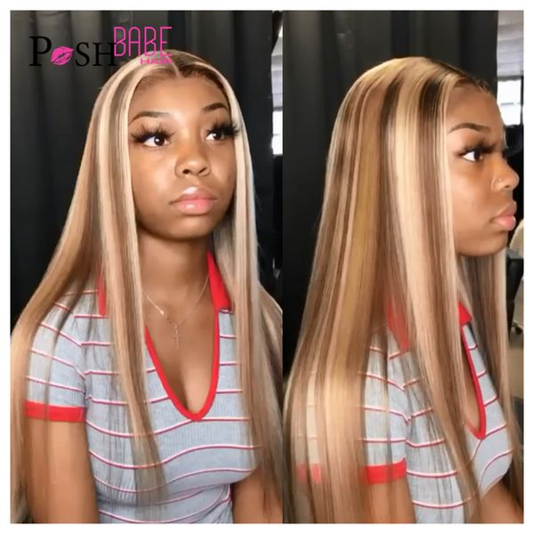 

accessories t18/613 colored highlight wig human hair 30 inch 13x4 brown highlights lace front wigs pre plucked remy brazilian human hair wig, Silver