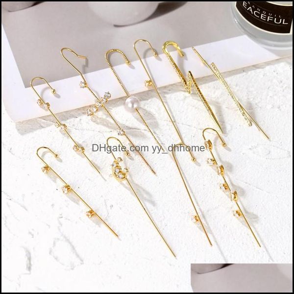 

other earrings jewelry lady cler hook charm piercing ear climbers pearl cubic zirconia rhinestone earring fashion dhfmu, Golden;silver