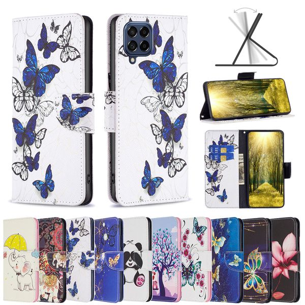 Custodie a portafoglio in pelle fiore farfalla per Iphone 14 Pro Max 2022 Samsung Galaxy M23 M33 M53 5G Panda Fashion Elephant Cartoon ID Card Slot Holder Stand Flip Cover Pouch