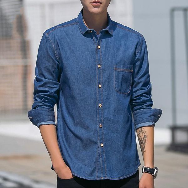 

men's casual shirts men denim thin shirt long sleeve soft cotton slim slight fashion autumn elastic jeans cowboy clothes s-3, White;black