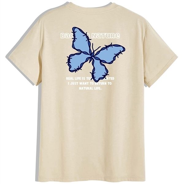 

design hip hop streetwear beige men t shirt blue butterfly nature life summer short sleeve cotton loose tees boy 220607, White;black