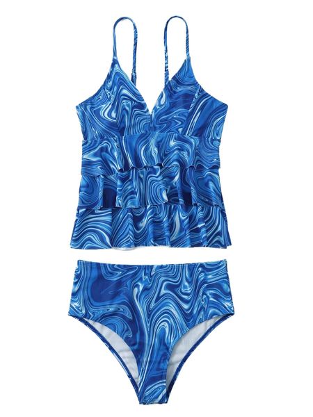 

random allover print layered hem bikini swimsuit o2yx#, White;black