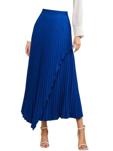 

wrap asymmetrical hem pleated skirt q7os#, Black