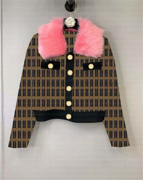 Cardigan in lana da donna Autunno Inverno Maglioni classici eleganti con collo in pelliccia Maglione lavorato a maglia per giacca da donna Street Wear 22SS