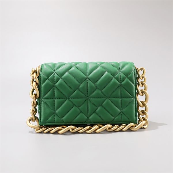 

chic laides green shoulder bag small flap trendy gold metal chain soft pu handbags for women luxury bolso mujer sac 220804