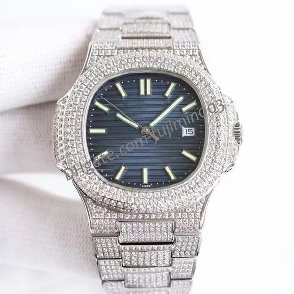 

15 colors na utilus iced out watches cal.324 5719 zircon diamond automatic mechanical men watch cz montre de luxe stainless solid self-windi, Slivery;brown