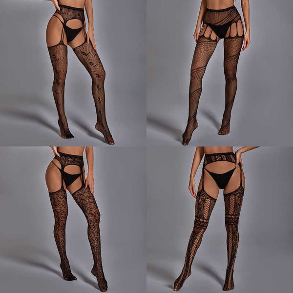 

2022 adultshop popular high tube stockings net anti slip thin pattern suspender temptation pantyhose 15 series, Red;black