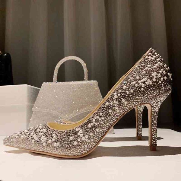 

dress shoes luxury design womens dress shoes french princess crystal pearl stiletto pointed leather bottom women boat shoe 8.5cm mnps, Black