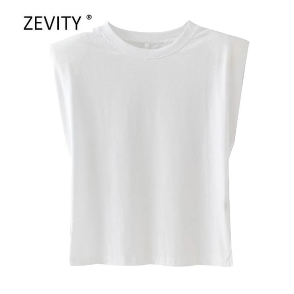 

new women fashion solid color shoulder pad casual tshirts female basic o neck sleeveless knitted t shirt chic leisure t678 210317, White