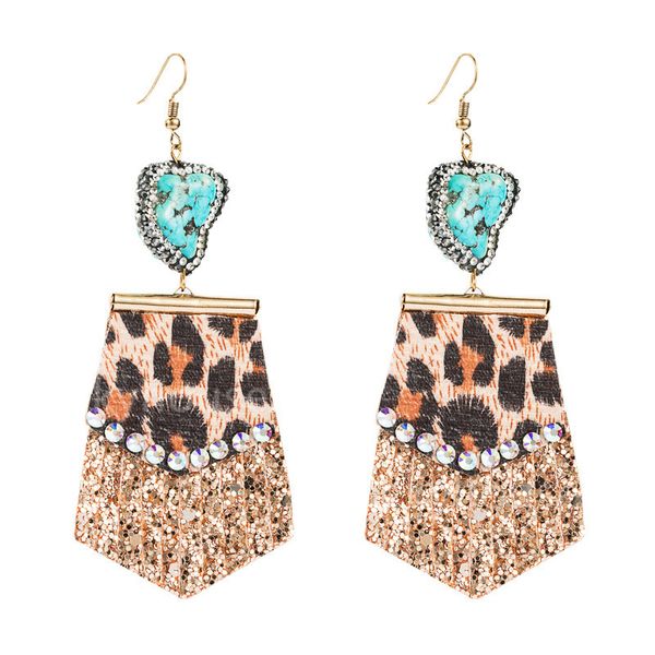 

2022 fashion retro personality leopard print long leather small fresh diamond studded women earrings earrings party birthday gift qualit, Silver