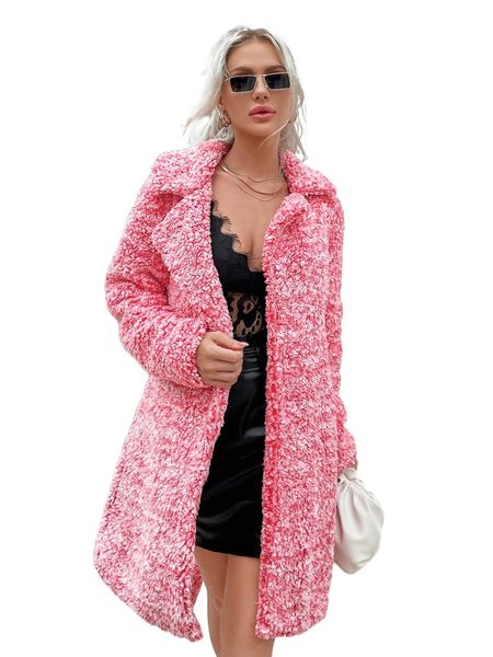 

eilly bazar open front lapel neck belted teddy coat p9tx#, Black