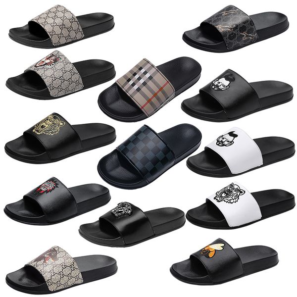 

2022 luxury brand men designer slipper slides avatar cartoon grid pattern shoes slide summer fashion wide flat sandals slipper flip flop siz, Black