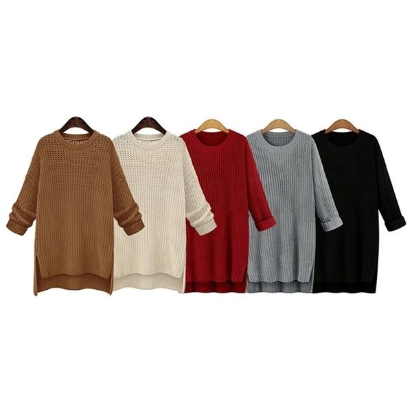 

danjeaner autumn winter long sleeve thick knitted pullovers women o neck casual solid long sweaters knitwear femme jumpers lj201017, White;black