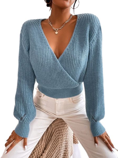 

surplice neck drop shoulder sweater e1ar#, White;black