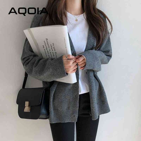 

autumn winter korean style solid color women knitted sweaters cardigans long sleeve button up loose plus size female sweater 210521, White