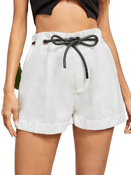 

solid drawstring grommet eyelet shorts 06ks#, White;black