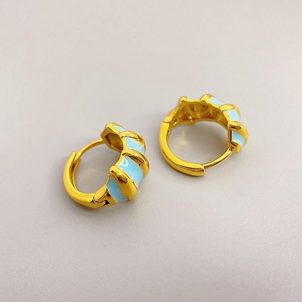 Hoop Huggie Moda Temperamento Compacto esmalte azul 18K Earringshoop de ouro real de ouro real