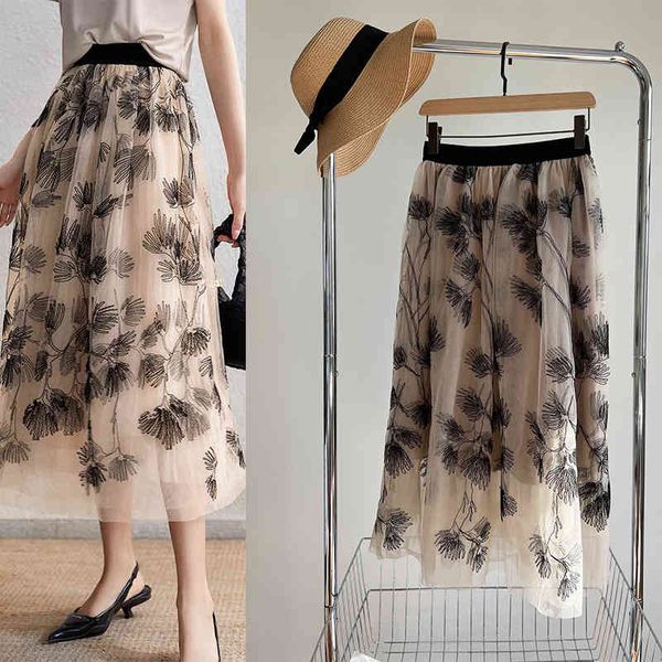 

skirts p180265htg heavy industry embroidery mesh skirt, Black