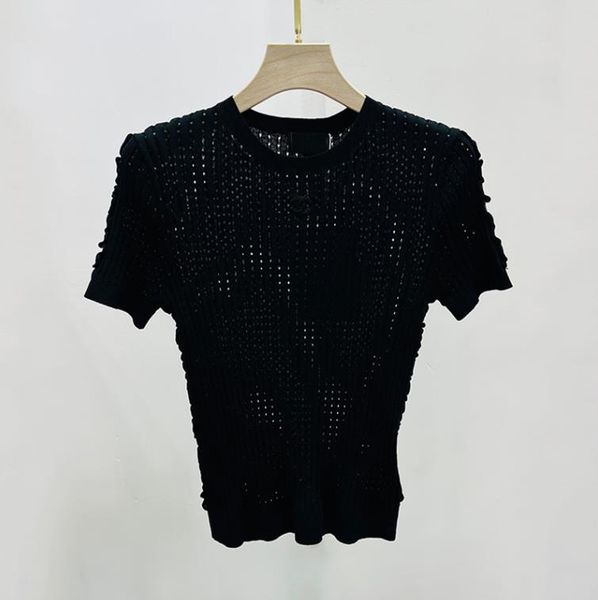 

212 2022 milan style spring summer brand same style sweater print short sleeve crew new pullover black white women clothes xue, White;black