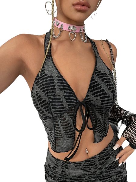 

ladder ripped tie backless crop halter g7bf#, White