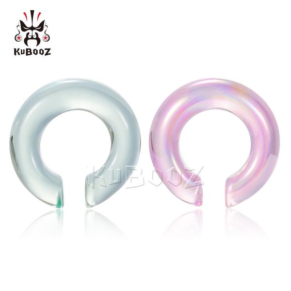 

kubooz transparent glass round earrings ear plugs tunnels gauges body piercing jewelry expanders wholesale 6mm to 10mm 30pcs, Silver