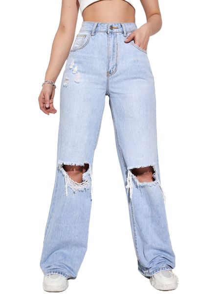 

high waisted ripped wide leg jeans w5dh#, Blue