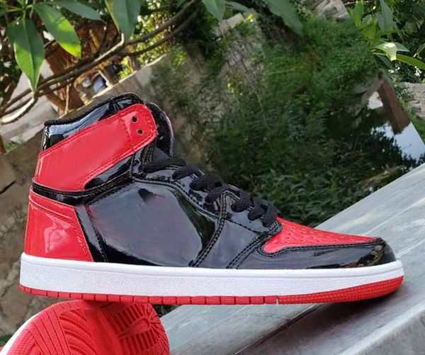 

shoes high bred patent black white-varsity red outdoor sneakers 555088-063 with