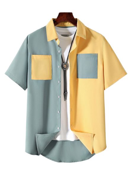 

men colorblock patched pocket shirt without tee x0xa#, White;black