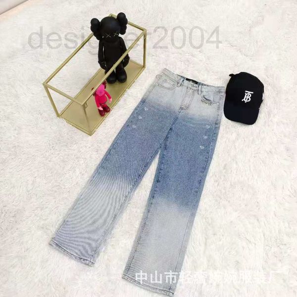 

women's jeans designer correct version 2021 spring and summer new modern fashion high waist gradient drill small love embellished jeans, Blue